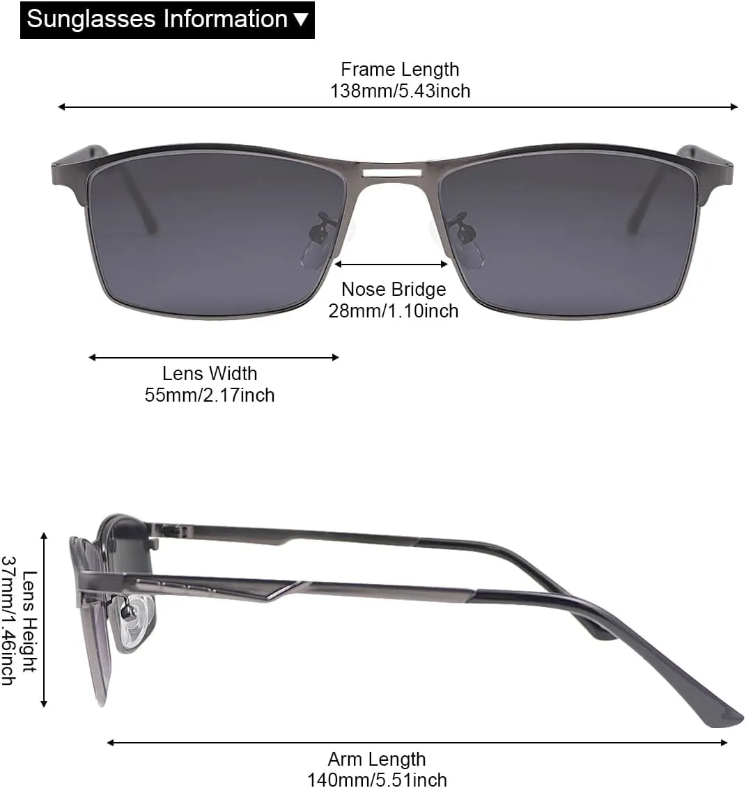 Polarized Nearsighted Sunglasses Tinted Gray for Men Women Myopia Distance Driving Glasses Shortsighted Eyeglasses Blue Light Blocking UV400 Protection Outdoor Shades Full-Rim Frame Anti Glare Eyewear