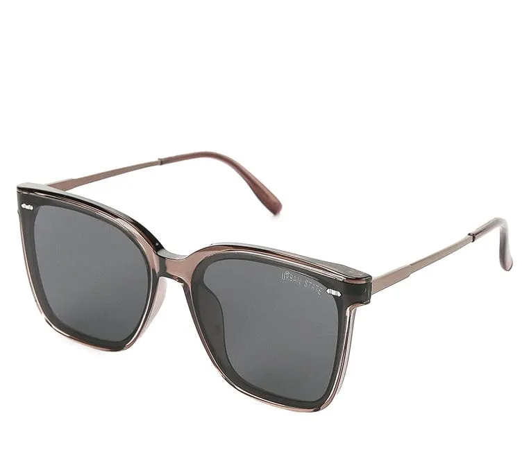 Polarized Plastic Frame Lesca Square Sunglasses - Black Clear