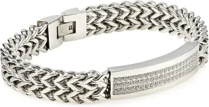 Polished Stainless Steel Double Franco Link 3 Row CZ Bracelet