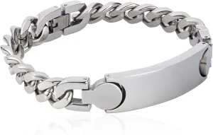 Polished Stainless Steel Engravable Id Cuban Link Bracelet