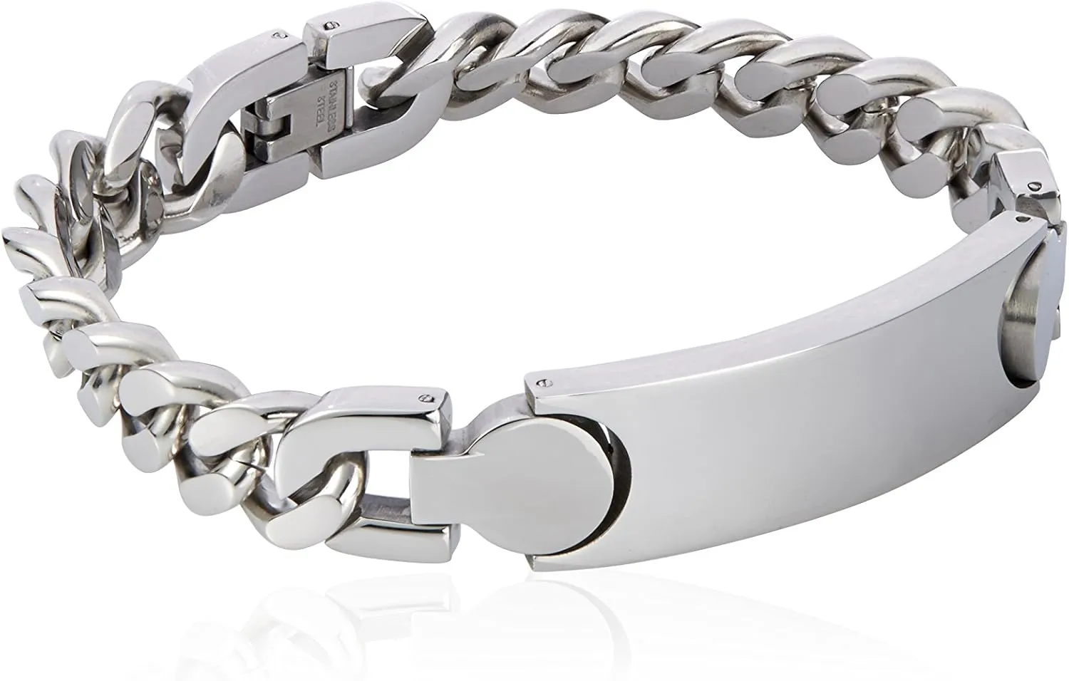 Polished Stainless Steel Engravable Id Cuban Link Bracelet