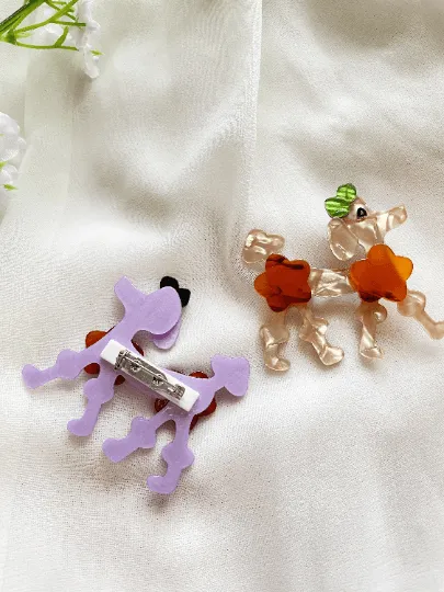 Poodle dog acetate brooch | glitter colourful cloth pin | shinny bright oversize pin for casual wear | chic pop kawaii