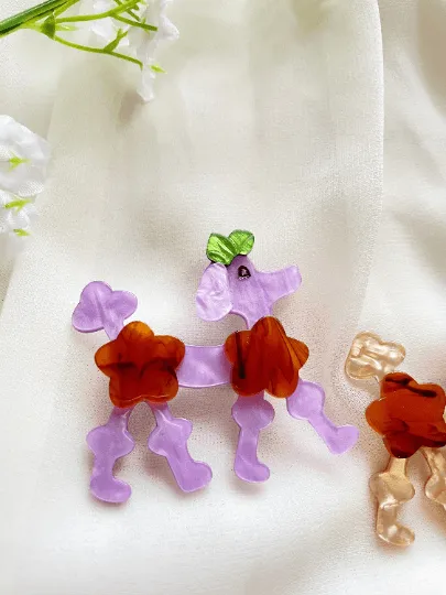 Poodle dog acetate brooch | glitter colourful cloth pin | shinny bright oversize pin for casual wear | chic pop kawaii