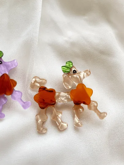 Poodle dog acetate brooch | glitter colourful cloth pin | shinny bright oversize pin for casual wear | chic pop kawaii
