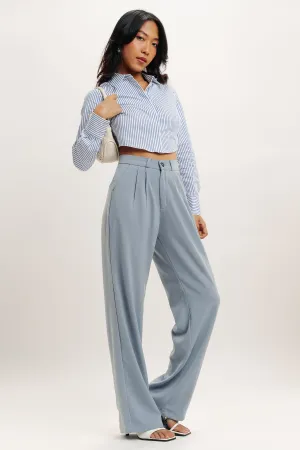 Powder Blue Pleated Straight Fit Korean Pant