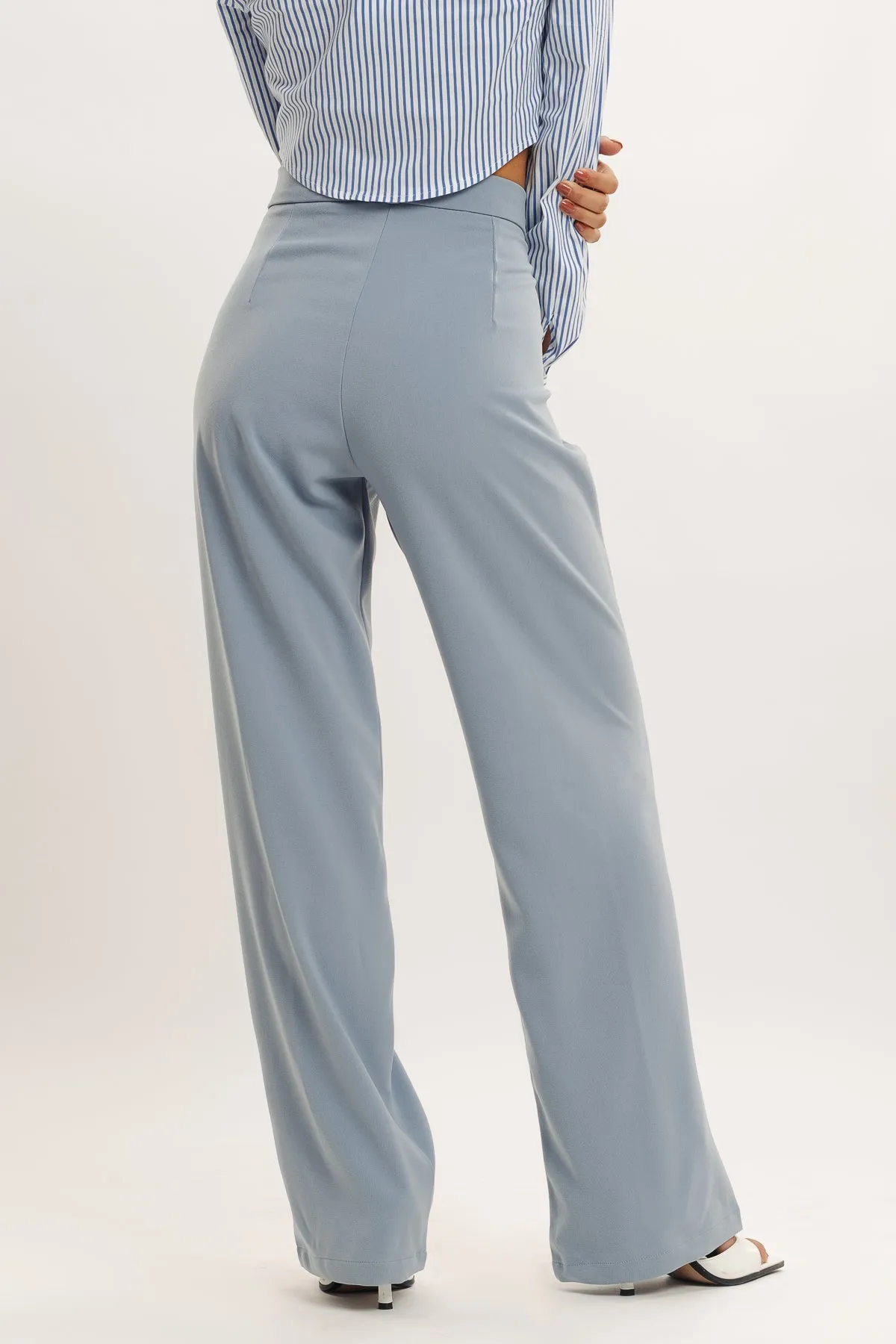Powder Blue Pleated Straight Fit Korean Pant
