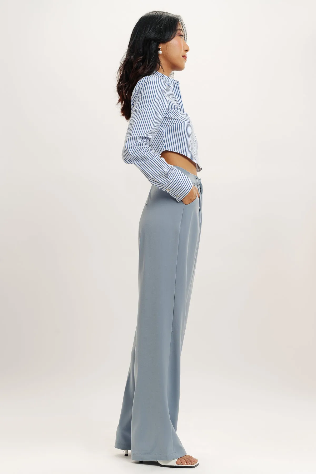 Powder Blue Pleated Straight Fit Korean Pant