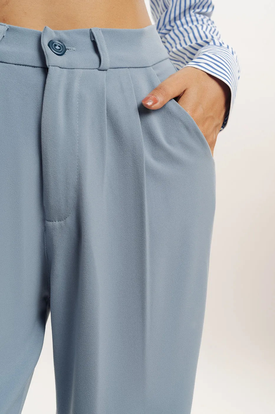 Powder Blue Pleated Straight Fit Korean Pant