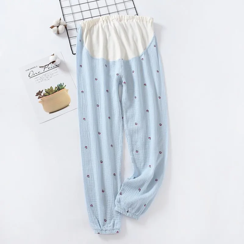 Pregnant Woman Pajamas Pants Summer Thin Cotton Home Double Layer Plus Size Loose Long Women Sleepwear
