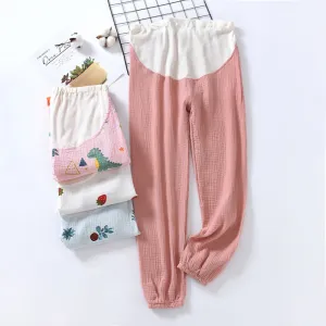 Pregnant Woman Pajamas Pants Summer Thin Cotton Home Double Layer Plus Size Loose Long Women Sleepwear