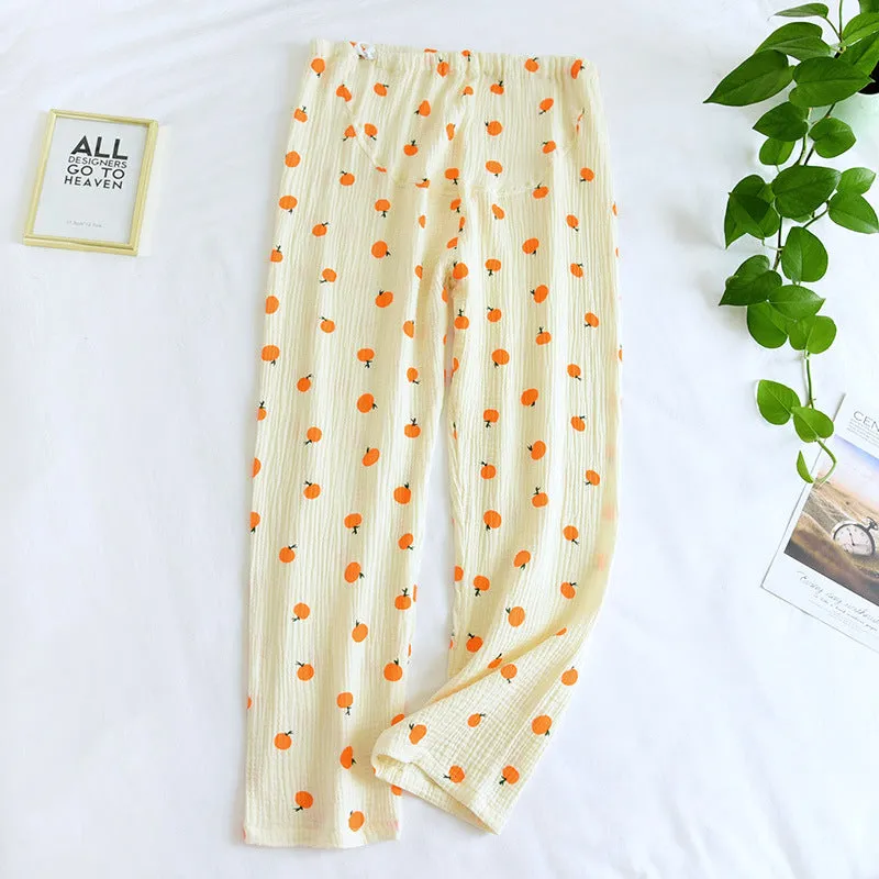 Pregnant Woman Pajamas Pants Summer Thin Cotton Home Double Layer Plus Size Loose Long Women Sleepwear