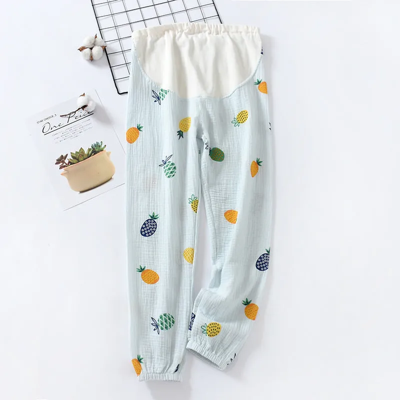 Pregnant Woman Pajamas Pants Summer Thin Cotton Home Double Layer Plus Size Loose Long Women Sleepwear