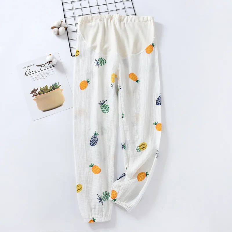 Pregnant Woman Pajamas Pants Summer Thin Cotton Home Double Layer Plus Size Loose Long Women Sleepwear