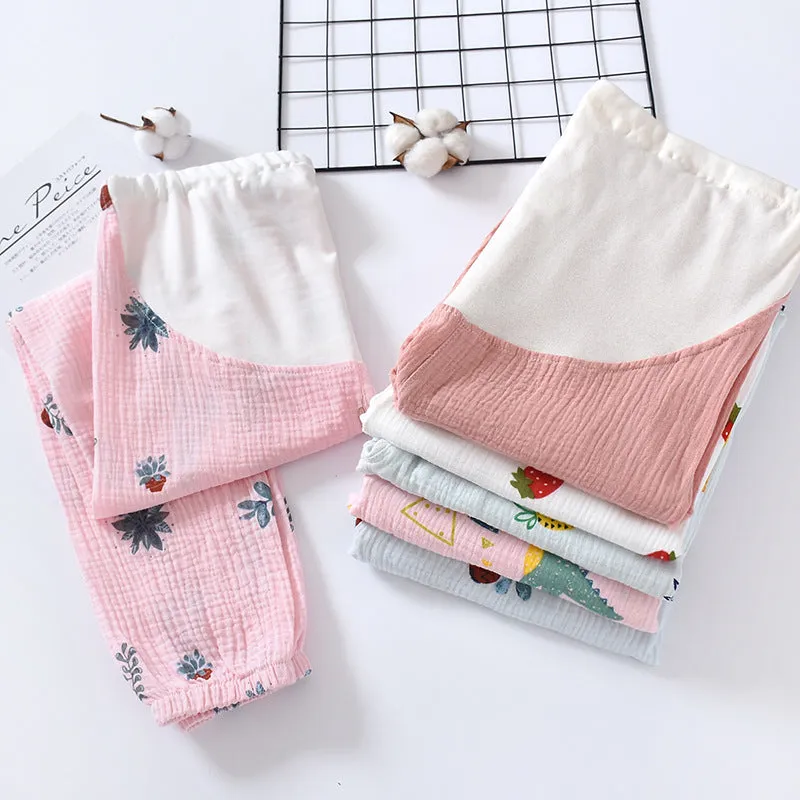 Pregnant Woman Pajamas Pants Summer Thin Cotton Home Double Layer Plus Size Loose Long Women Sleepwear