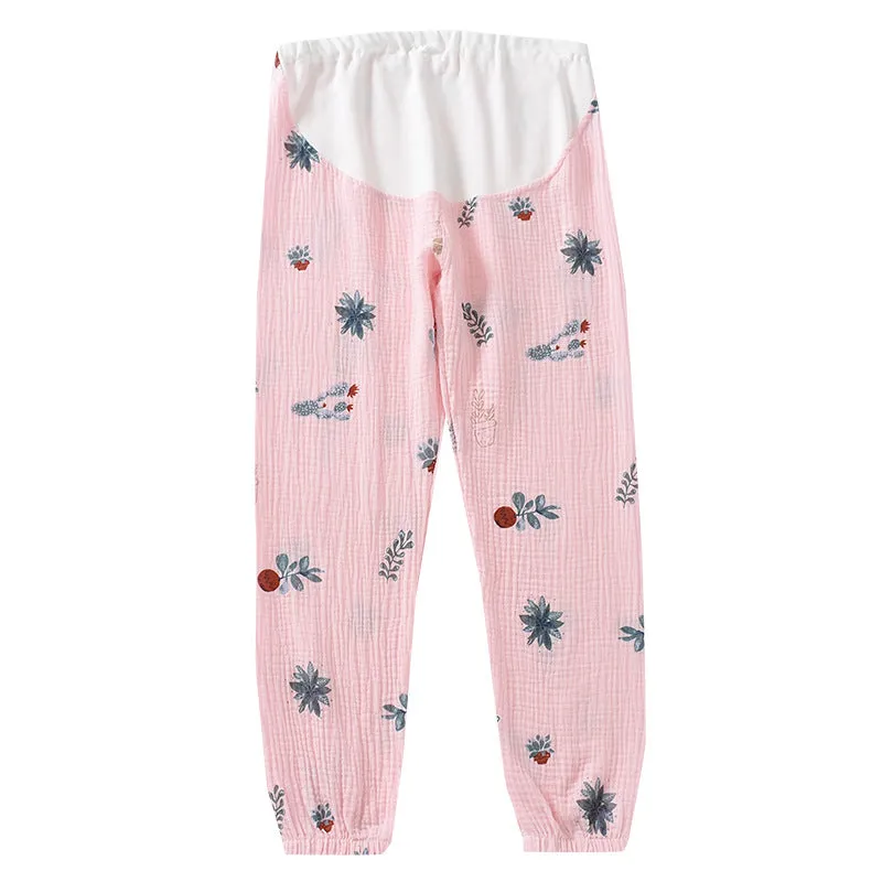 Pregnant Woman Pajamas Pants Summer Thin Cotton Home Double Layer Plus Size Loose Long Women Sleepwear