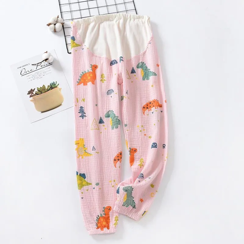 Pregnant Woman Pajamas Pants Summer Thin Cotton Home Double Layer Plus Size Loose Long Women Sleepwear