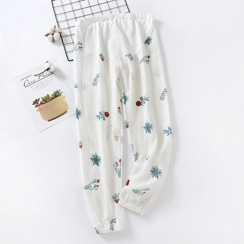 Pregnant Woman Pajamas Pants Summer Thin Cotton Home Double Layer Plus Size Loose Long Women Sleepwear