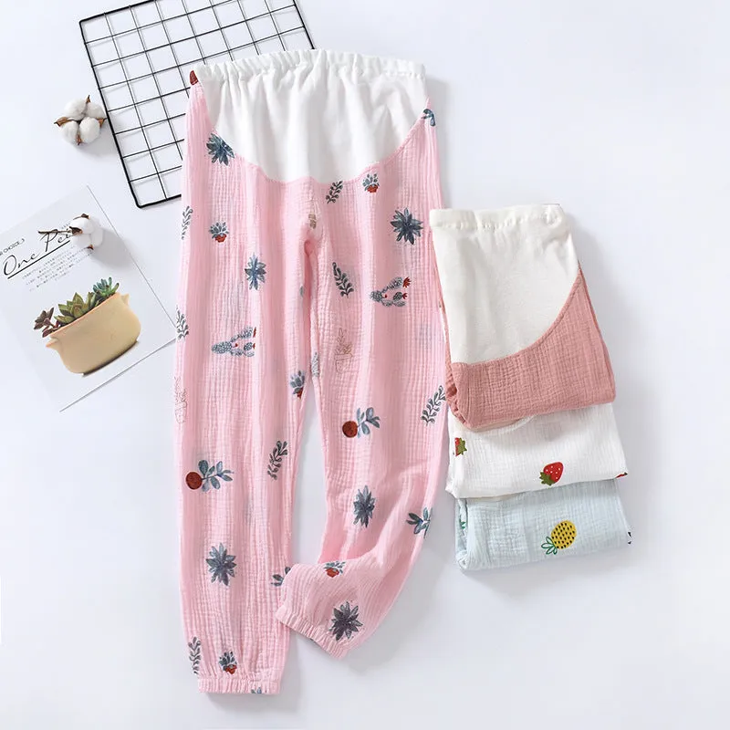 Pregnant Woman Pajamas Pants Summer Thin Cotton Home Double Layer Plus Size Loose Long Women Sleepwear