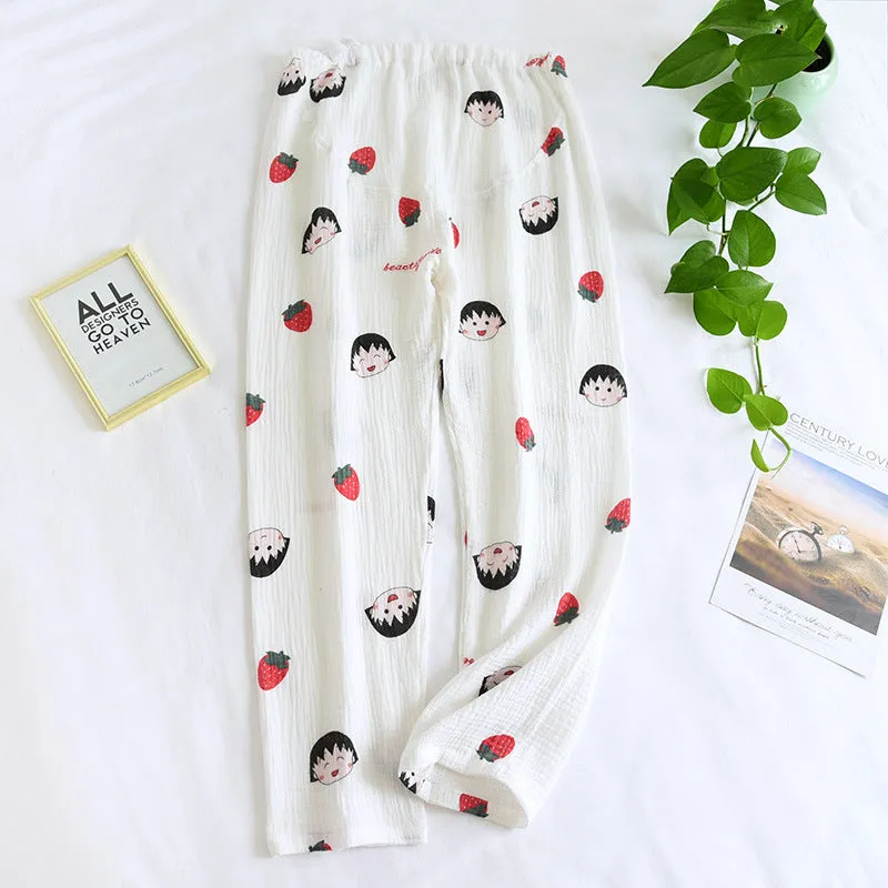 Pregnant Woman Pajamas Pants Summer Thin Cotton Home Double Layer Plus Size Loose Long Women Sleepwear