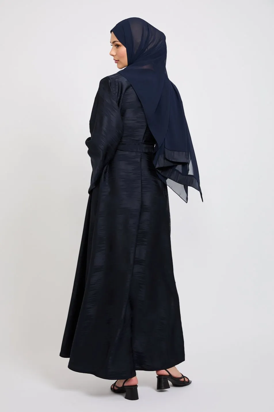 Premium Jacquard Closed Abaya with Pockets - Navy