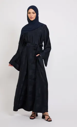 Premium Jacquard Closed Abaya with Pockets - Navy