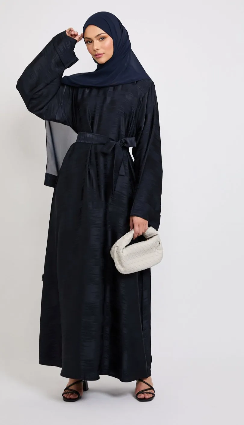 Premium Jacquard Closed Abaya with Pockets - Navy