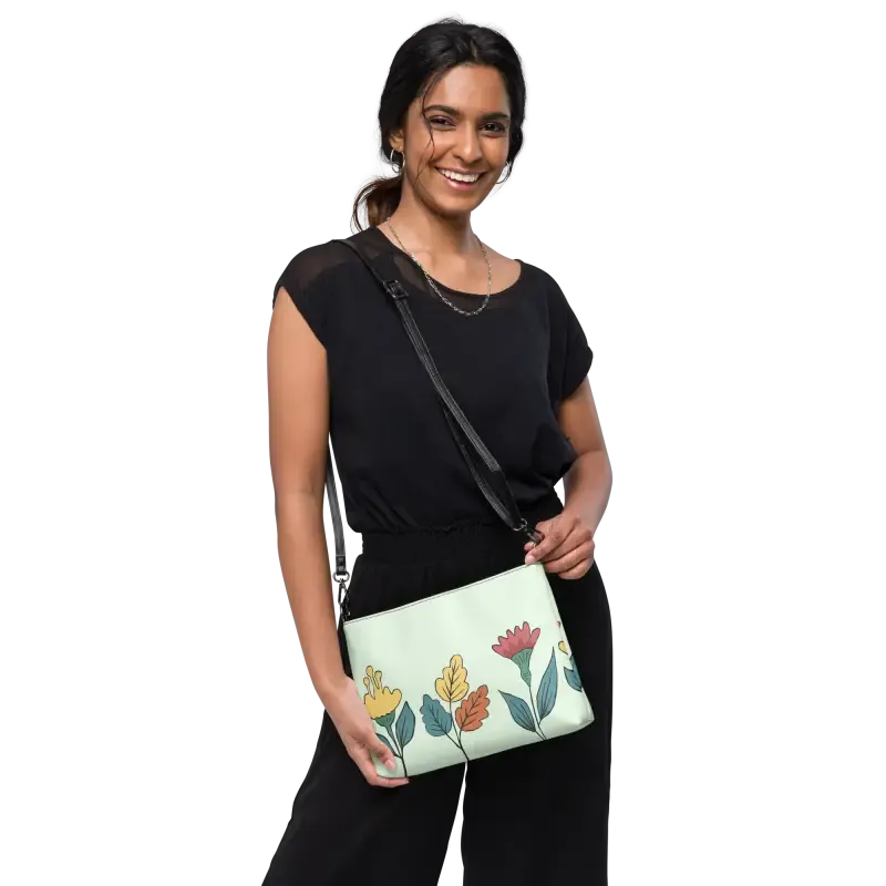Pretty Flowers Faux Leather Crossbody Bag