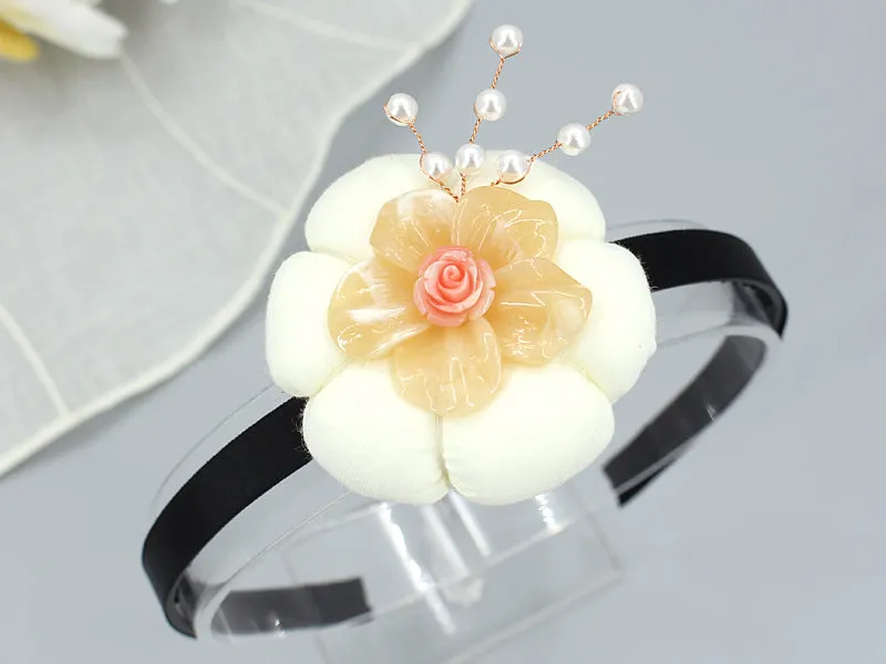Pretty Pumpkin Pearl Flower Hairband (2 Colors)