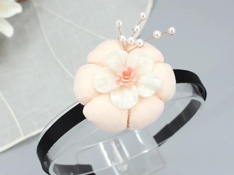 Pretty Pumpkin Pearl Flower Hairband (2 Colors)