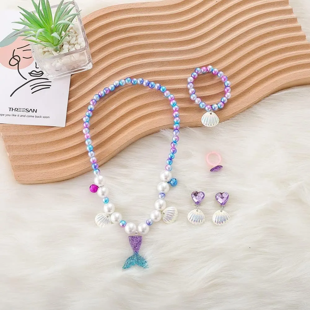 Princess Mermaid Costume Dress up Accessories for Girls Mermaid Gloves Tiara Crown Necklace Wand Earrings Bracelet Ring Princess Halloween Cosplay Accessories Christmas Gifts Set (Purple Mermaid)