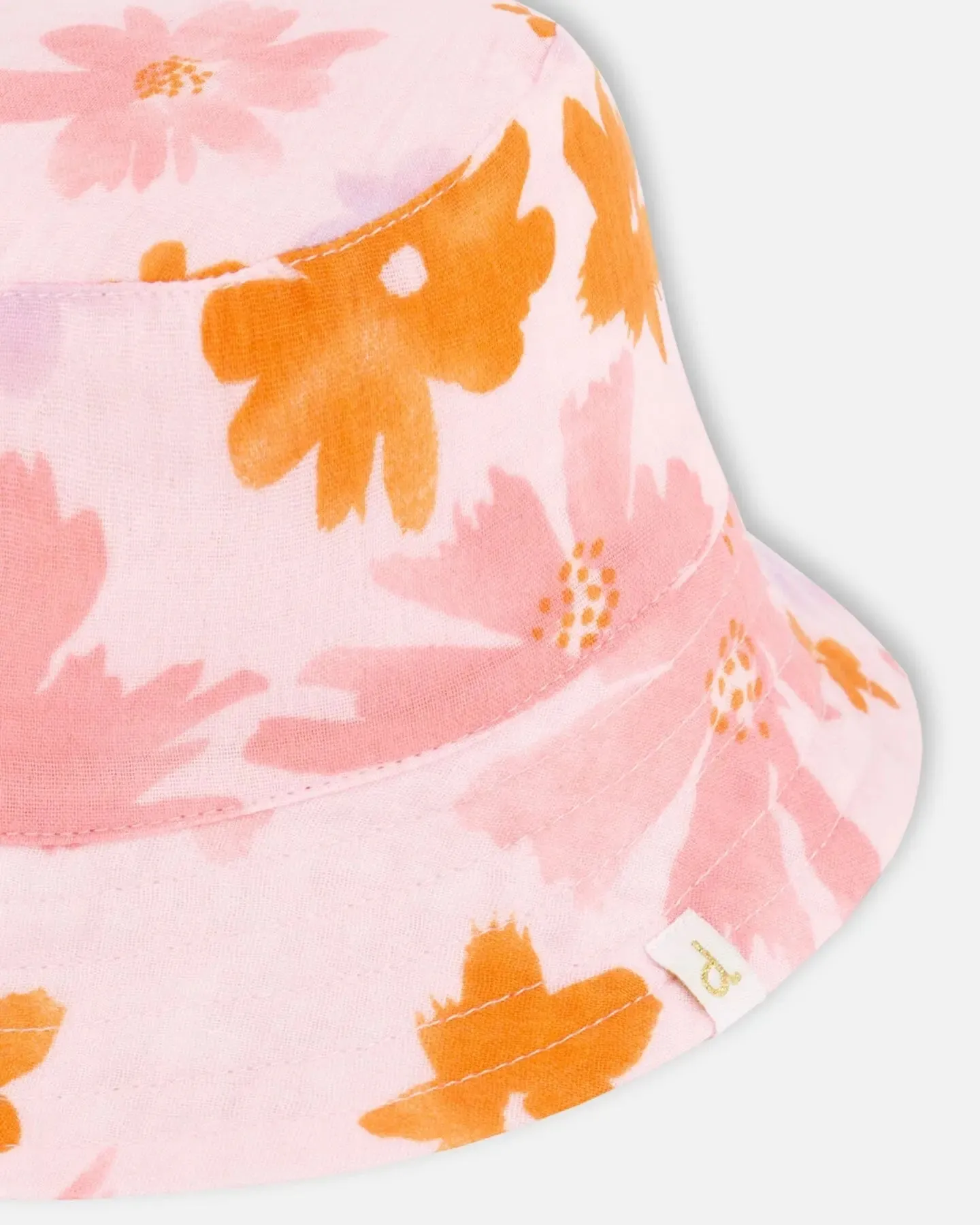 Printed Muslin Bucket Hat Pink And Coral Flowers