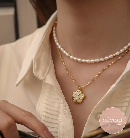 Priscilla 18K Gold Vermeil Pearl Chain & Charming Medallion Necklace | Classy Modern