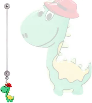 PTFE Green Dinosaur with Fedora Dangle Pregnancy Belly Button Navel Ring