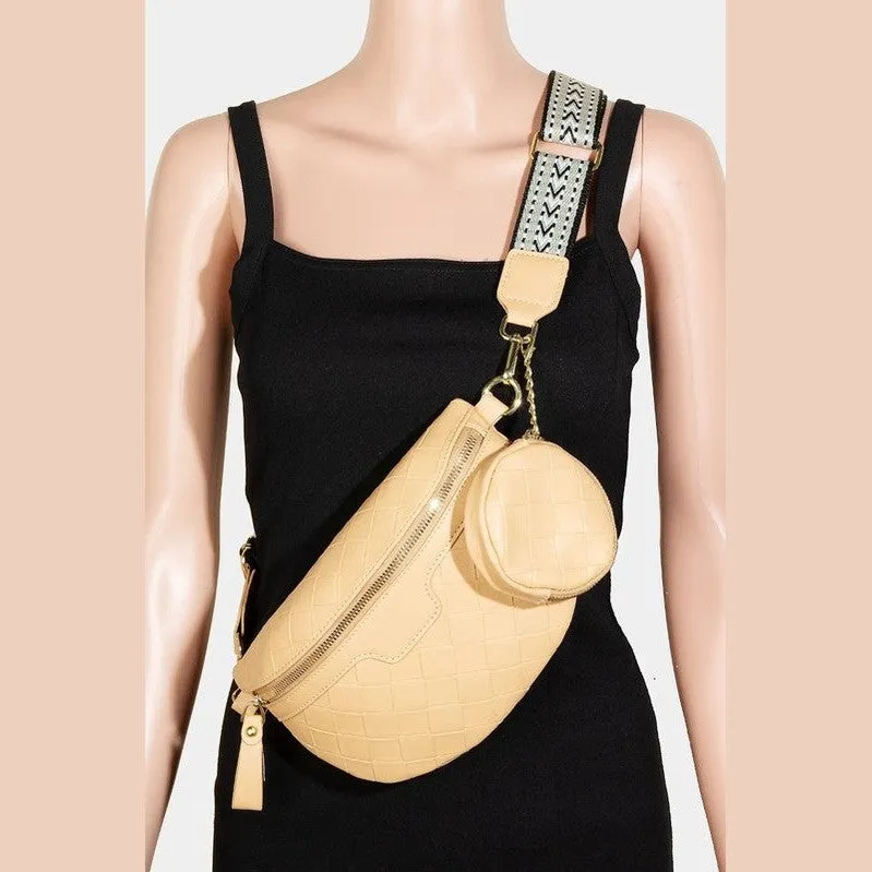 PU Leather Weave Textured Crossbody Bag with Coin Purse