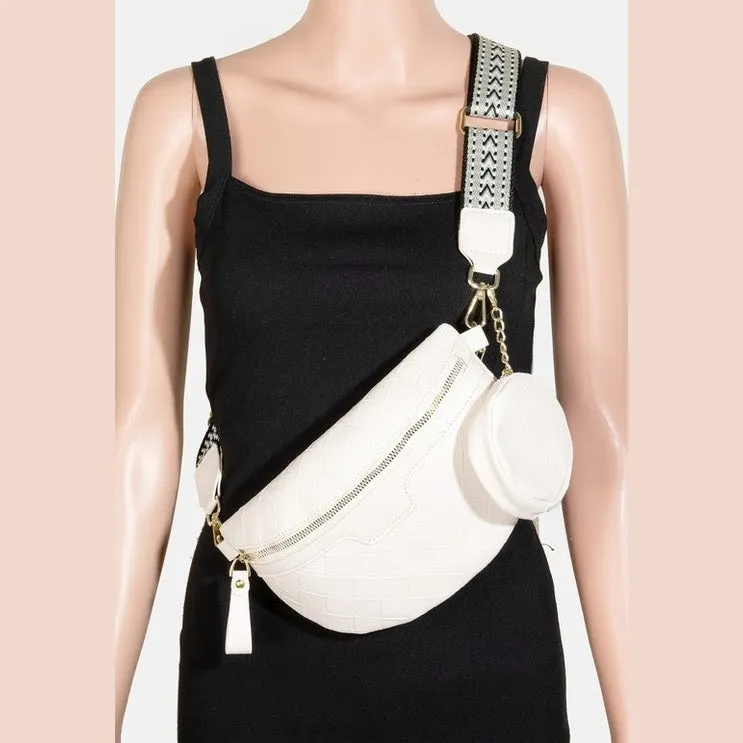 PU Leather Weave Textured Crossbody Bag with Coin Purse