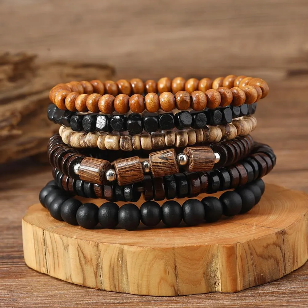 Puka Shell Bracelet for Men Wooden Bracelets Turquoise Stack Beaded Minimalist Trendy Jewelry for Friend Gift