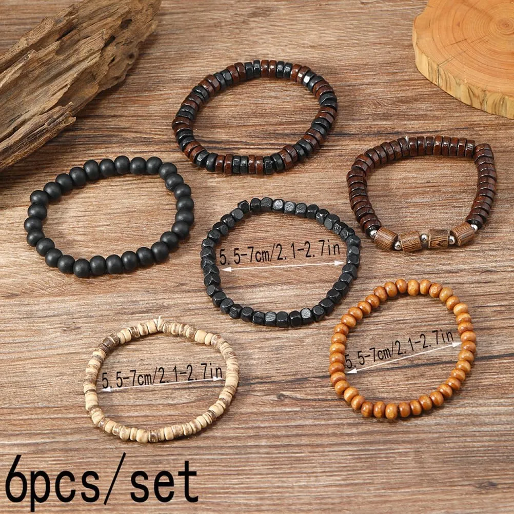 Puka Shell Bracelet for Men Wooden Bracelets Turquoise Stack Beaded Minimalist Trendy Jewelry for Friend Gift