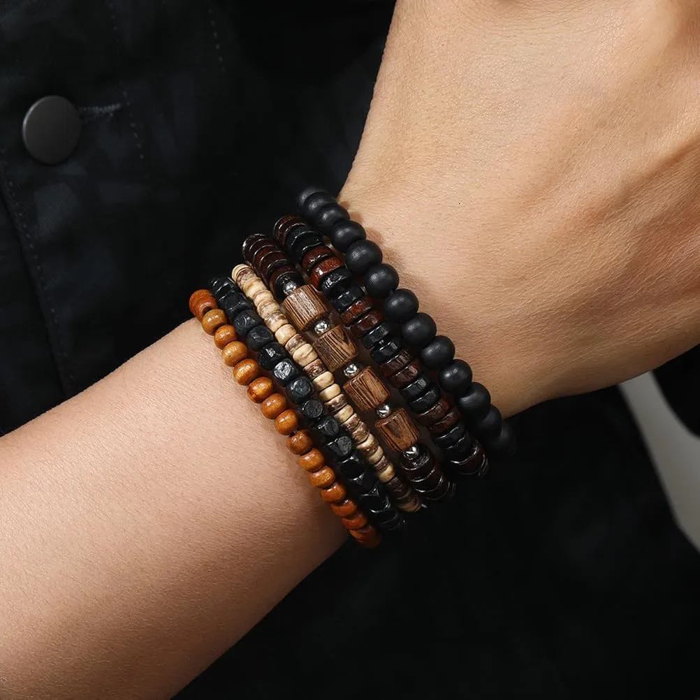 Puka Shell Bracelet for Men Wooden Bracelets Turquoise Stack Beaded Minimalist Trendy Jewelry for Friend Gift