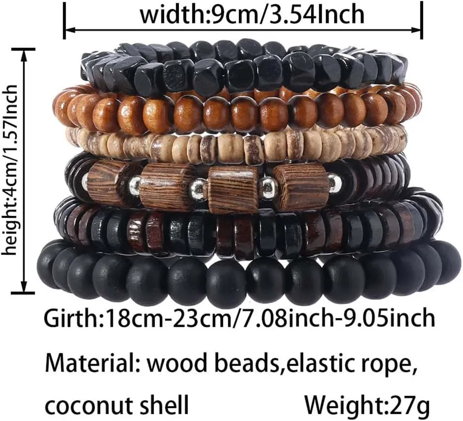 Puka Shell Bracelet for Men Wooden Bracelets Turquoise Stack Beaded Minimalist Trendy Jewelry for Friend Gift