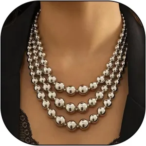 Punk Layered Beads Collar Choker Necklace for Women Chunky Stacking Bead Ball Necklace Hip Hop Statement Necklace Wedding Jewelry Accessories