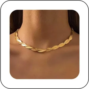 Punk Layered Snake Chain Choker Necklace Gold Herringbone Chain Necklace Flat Snake Necklace Chain Omega Chain Necklace Double Layer Chain Necklace Jewelry for Women