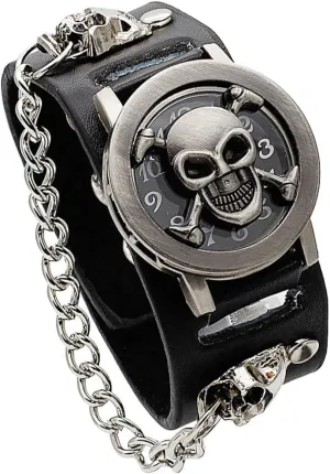 Punk Skull Men's Wrist Watch&Women's Watch,Skull Flip Cover Watch,Skull Ornament Chain Elements,Fashion for Cosplay Lovers