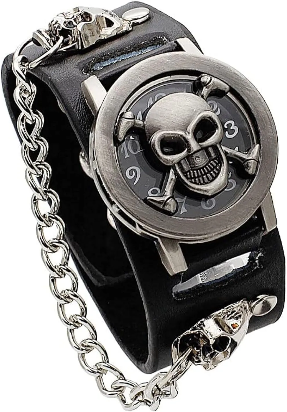 Punk Skull Men's Wrist Watch&Women's Watch,Skull Flip Cover Watch,Skull Ornament Chain Elements,Fashion for Cosplay Lovers