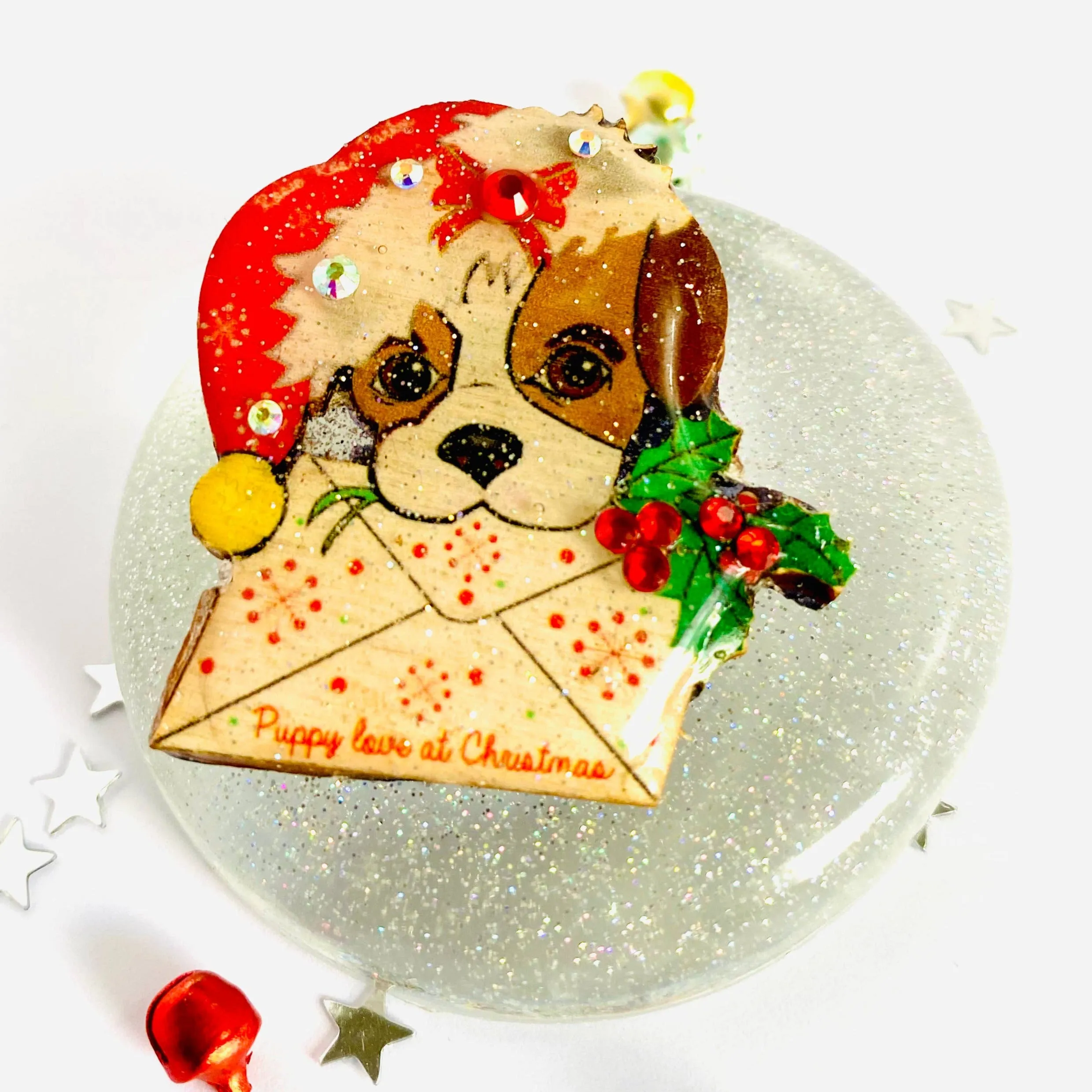 Puppy love at Xmas Brooch by Rosie Rose Parker
