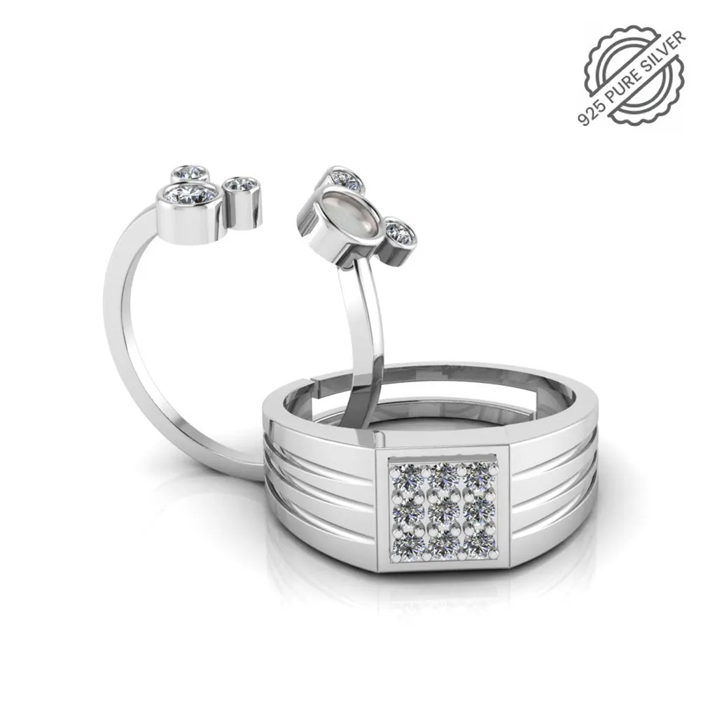 Pure 925 Silver Cluster Cute Mickey Enamel Couples Ring