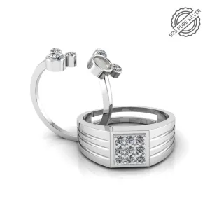 Pure 925 Silver Cluster Cute Mickey Enamel Couples Ring