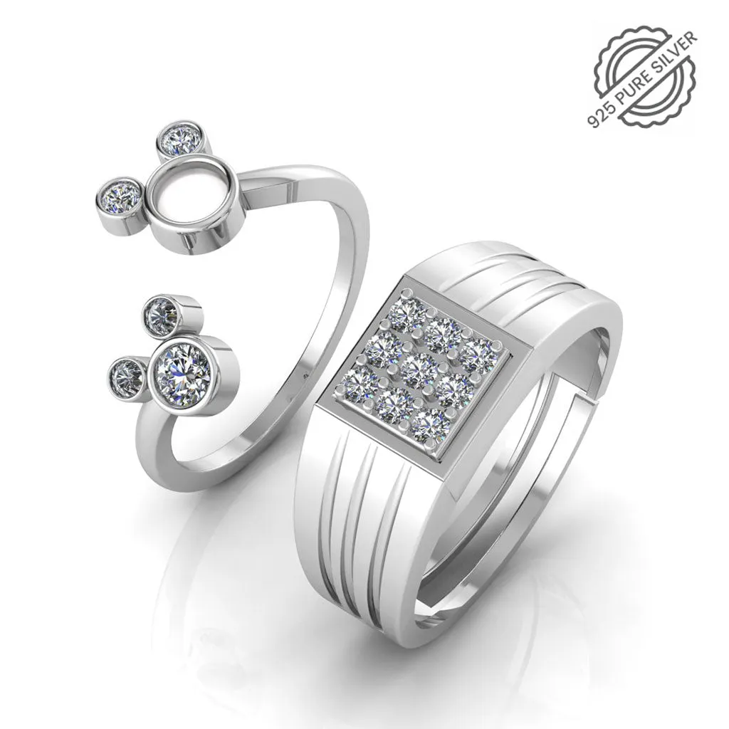 Pure 925 Silver Cluster Cute Mickey Enamel Couples Ring