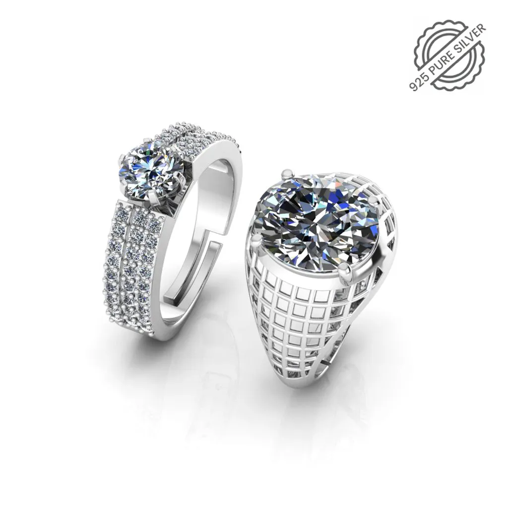 Pure 925 Silver Glamira Jonasia Triple Lair Solitaire Ring For Couple's
