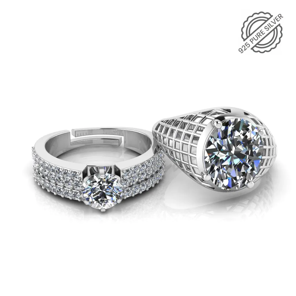 Pure 925 Silver Glamira Jonasia Triple Lair Solitaire Ring For Couple's