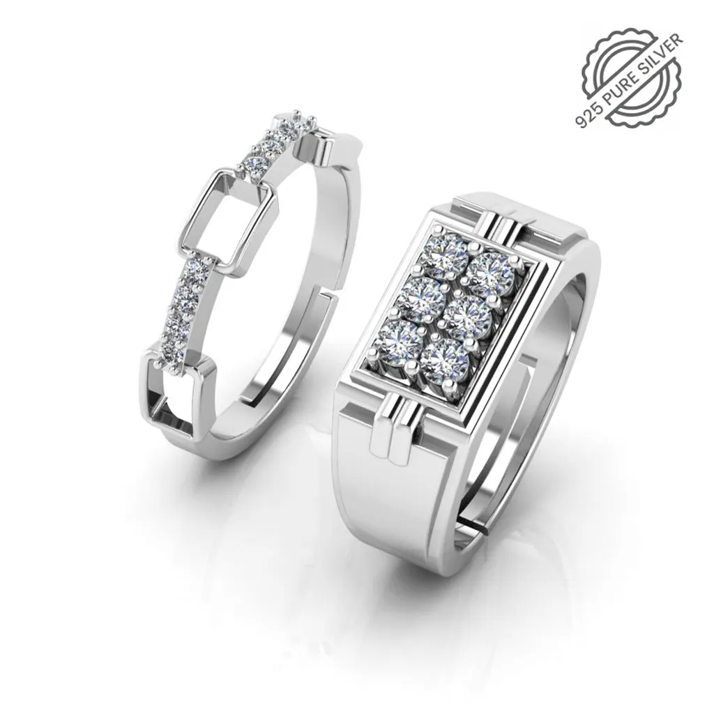 Pure 925 Silver Hip Hop minimal zircon Couples Ring